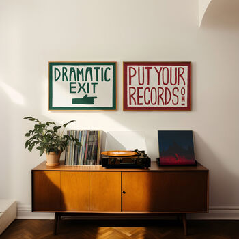 Retro Music Wall Art Put Your Records On Red Hand Painted Print, 7 of 8