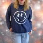 Happy Face Christmas Jumper / Sweatshirt Navy, thumbnail 1 of 6