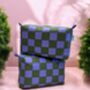 Handprinted Boxy Pouch Lilac And Green Checkered, thumbnail 2 of 5