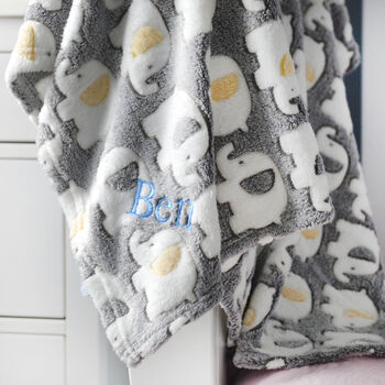 Personalised Grey And Yellow Fluffy Elephant Blanket, 7 of 9