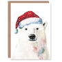 Polar Bear Santa Hat Bright Xmas Christmas Card, thumbnail 1 of 4