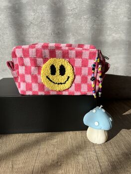 Checkered Punch Needle Smiley Make Up Bag, 5 of 7