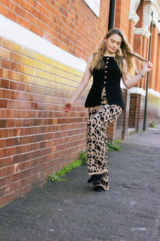 Brown Leopard Print Knit Wide Trousers, 9 of 9