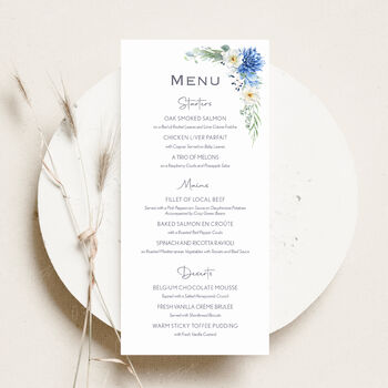 Wedding Menu Cards With Blue Florals, 2 of 4