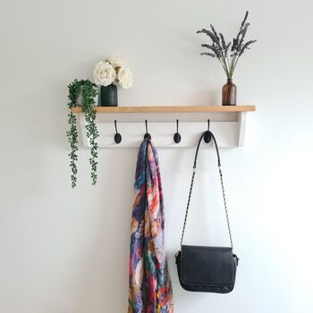 Wooden Coat Rack With Hanging Hooks And Shelf, 4 of 11