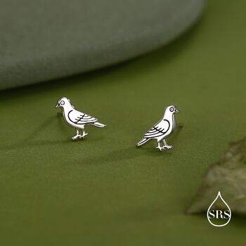 Cute Pigeon Bird Stud Earrings In Sterling Silver, 4 of 12