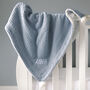 Personalised Twins Dusty Blue Cable Knit Pom Pom Blankets, thumbnail 5 of 11