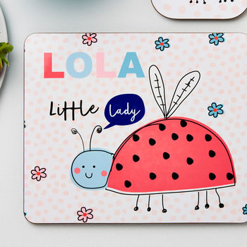 Personalised Children's Pastel Ladybird Placemat Set, 2 of 6