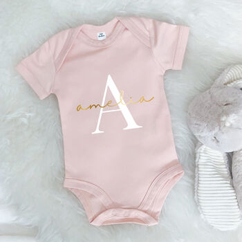 Babygrow Personalised With Name And Initial Gold White, 2 of 5