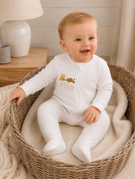 Personalised Gift Baby Zip Romper | Embroidered Name Or Animals, 3 of 12