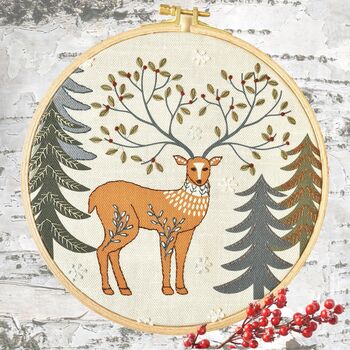 Printed Linen Embroidery Kit King Of The Woods, 2 of 3