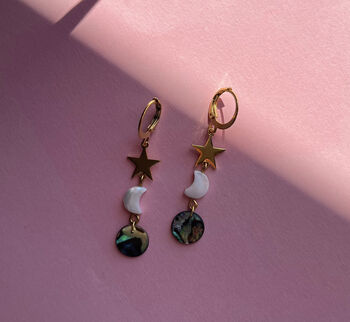 Handmade Shell Mother Of Pearl Star Moon Earrings, 4 of 7