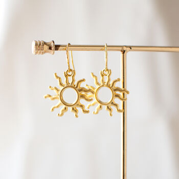 Gold Plated Sun Dangle Earrings, 3 of 9