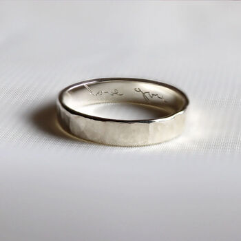 Sterling Silver Personalised Handwriting Hammered Ring, 3 of 4