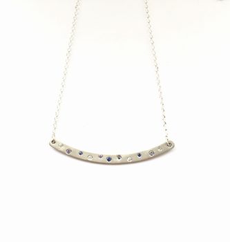 Skinny Silver Bar Necklace With Sapphires, 4 of 6