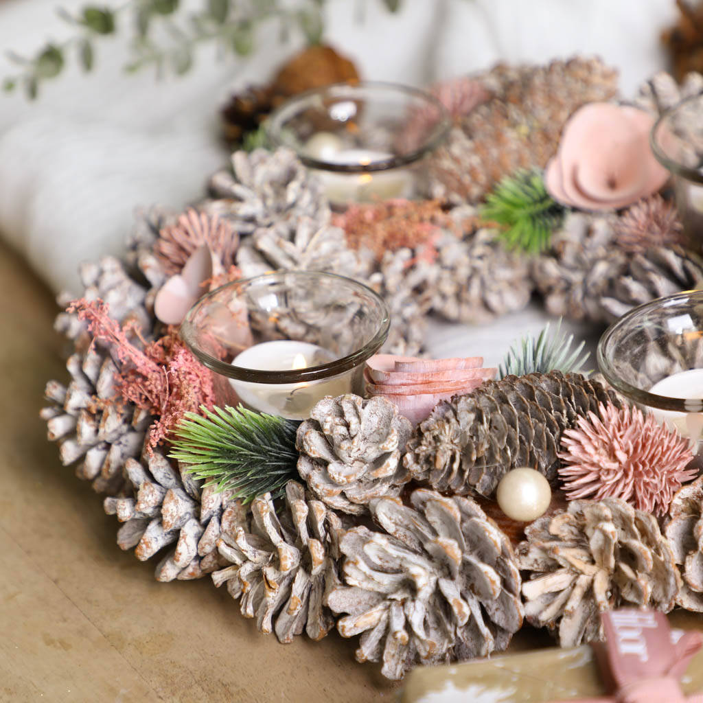 Pink Christmas Candle Holder Table Centrepiece By Dibor