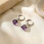 Raw Amethyst February Birthstone Silver Huggies, thumbnail 1 of 3
