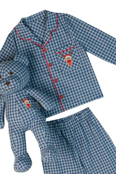 Momo Kids Check Pyjama Set With Matching Teddy Bear, 6 of 7