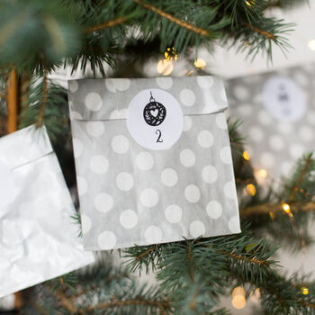 Monochrome Illustrated Advent Stickers And Bags, 3 of 9