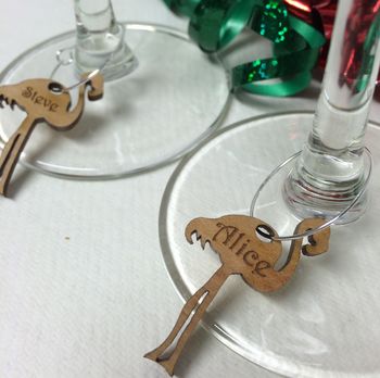 Personalised Five Flamingo Wine Glass Charms, 3 of 6