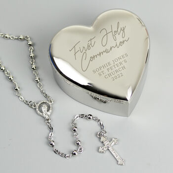 Personalised First Holy Communion Heart Trinket Box And Rosary Beads Set, 2 of 6