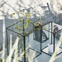 Set Of Three Brass And Glass Pillar Lanterns, thumbnail 1 of 2