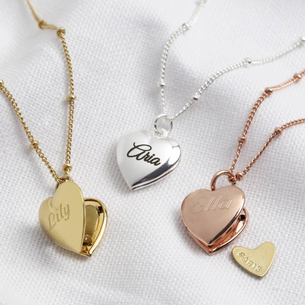 personalised engraved heart locket necklace by lisa angel ...