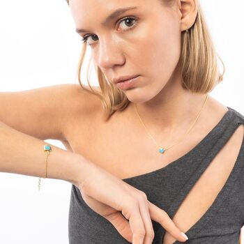 Turquoise Square Sterling Silver Necklace, 4 of 7