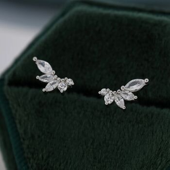 Cz Cluster Marquise Stud Earrings In Sterling Silver, 6 of 12
