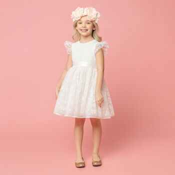 Confetti Flower Girl Smocked Blossom Tulle Dress, White, 2 of 5