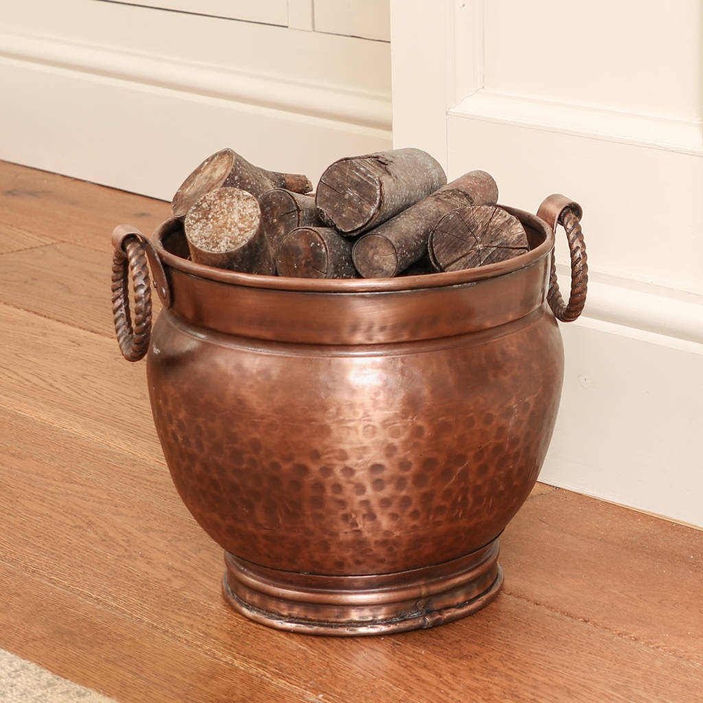 Hammered Copper Fireside Coal Bucket By Dibor