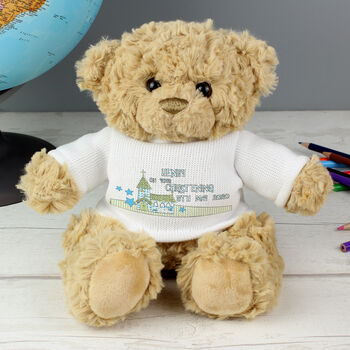 Personalised Blue Church Teddy Bear – Christening Gift, 2 of 3