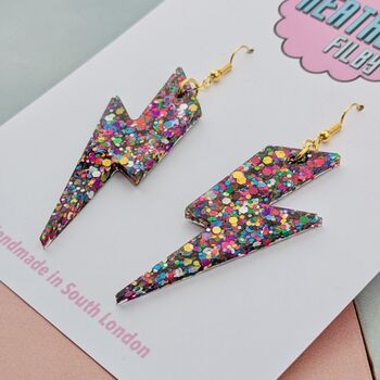 Large Rainbow Lightning Bolt Earrings, 5 of 5