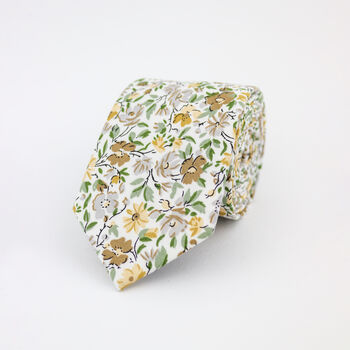 New Wedding 100% Cotton Floral Print Tie In Yellow, 2 of 4