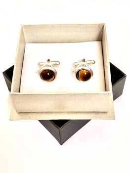 Silver And Tigers Eye Cufflinks, 5 of 6