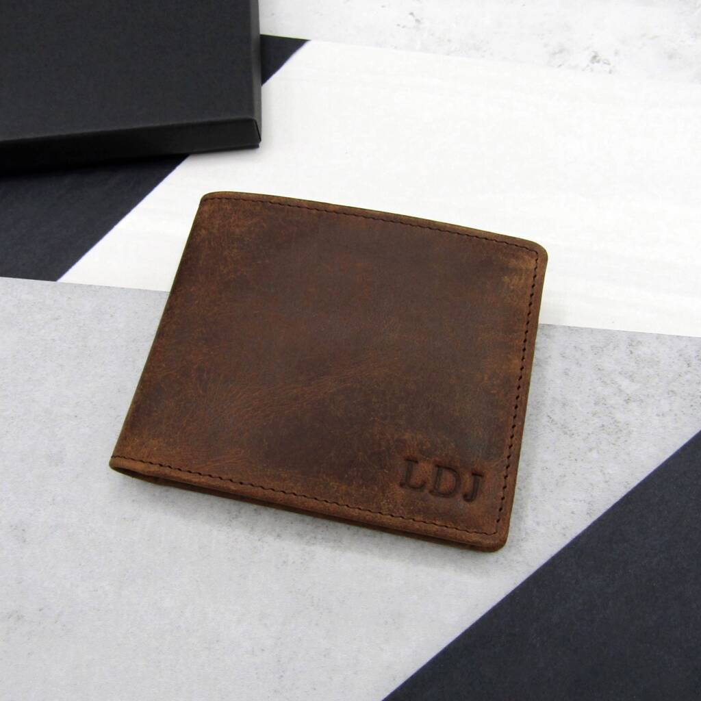 Personalised Brown Men's Leather Rfid Bifold Wallet, 1 of 5