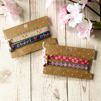 Set Of Four Festival Ribbon Bracelets, Love / Cheri, 2 of 5