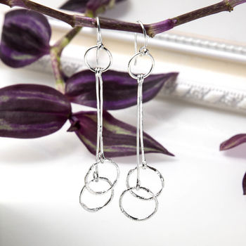 Sterling Silver Textured Ring And Bar Drop Earrings, 2 of 5