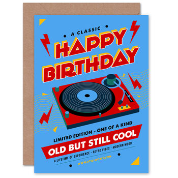 Old But Still Cool Retro Happy Birthday Blue Card, 2 of 4