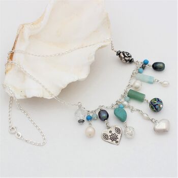 Turquoise Gemstone Charm Necklace And Bracelet Jewellery Set On Sterling Silver, 4 of 8