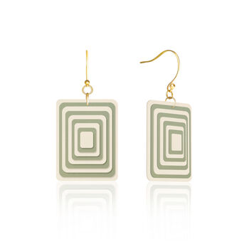 Matching Earrings And Necklace | Cream And Green | Rectangle Set, 3 of 10