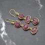 Red Raw Ruby Earrings: Gold Plated Silver, thumbnail 1 of 4