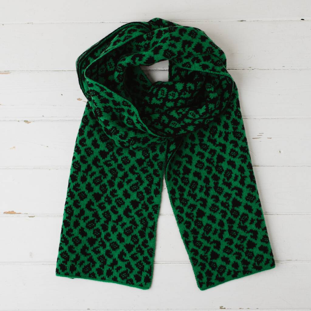 Leopard Lambswool Reversible Scarf, 1 of 12