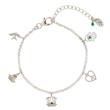 Peace Love And Freedom Sterling Silver / Gold Vermeil Charm Bracelet, 3 of 8
