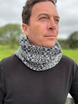 Mens Lambswool Knitted Snood Geometric Pattern, 2 of 12