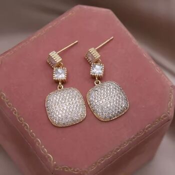 Monaco D’or Gold Pavé Row Cushion Vintage Charm Drop Earrings, 3 of 3