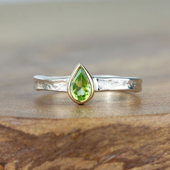 Teardrop Peridot Textured August Birthstone Alice Ring, 3 of 7