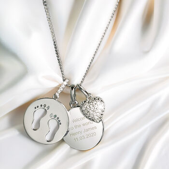 Personalised Silver Footprints And Cz Heart Necklace, 3 of 5