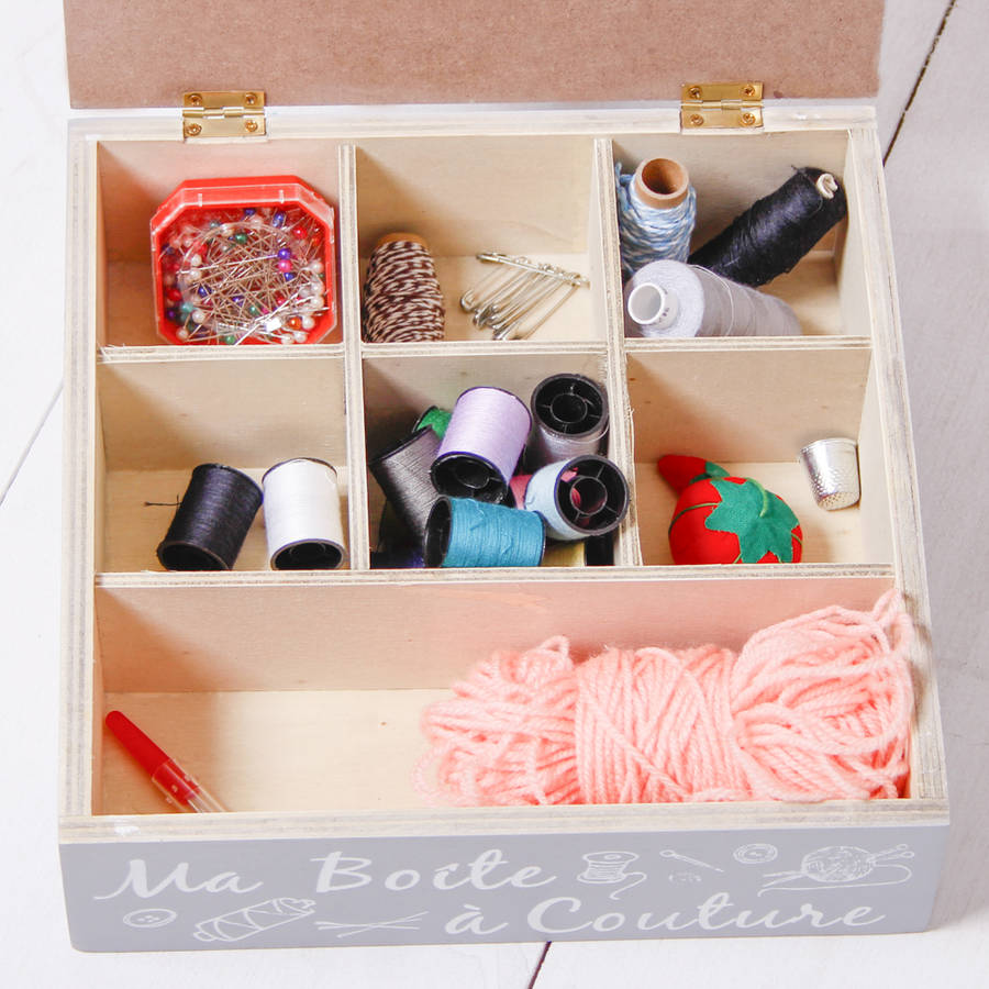 Personalised French Grey Sewing Accessories Storage Box By Dibor