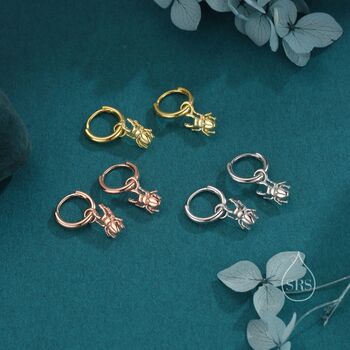 Sterling Silver Stag Beetle Huggie Hoop Earrings, 5 of 11